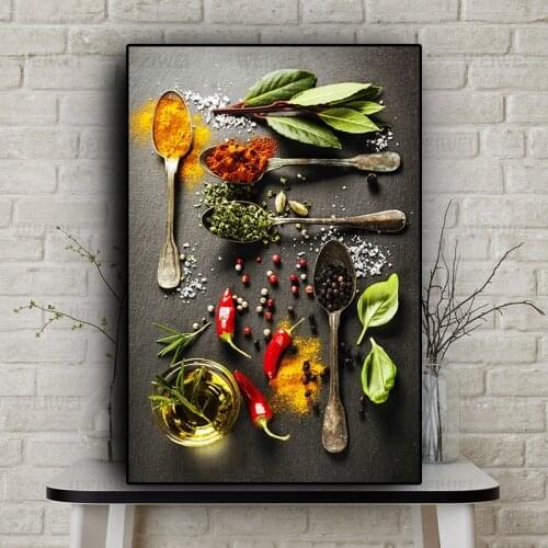 Grains Spices Spoon Peppers Kitchen Canvas Painting Cuadros Scandinavian Posters And Print Wall Art Food Picture Living Room