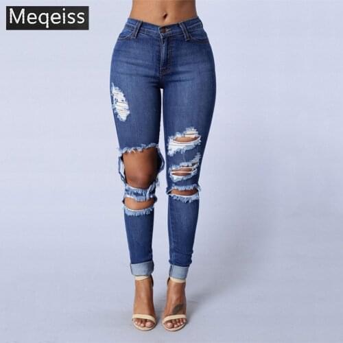 Meqeiss 2020 New High waist Womens Fashion Loose Destroyed Hole Denim Mopping pants Casual Vintage Tight mom Jeans Trousers