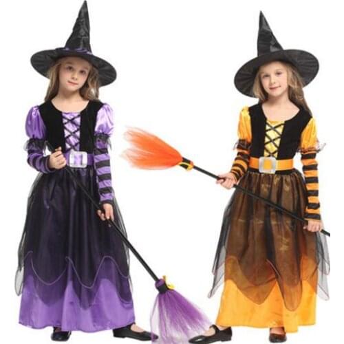 Newest Halloween Fancy Fantasia Witch Cosplay Costumes for Children Witch Party Princess Dress Girls 4-12Year Masquerade Dress