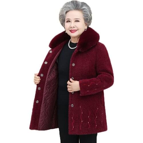 Autumn Winter Women Coat Middle-aged Elderly Fashion lmitate Mink fleece Jacket Female Grandma Outfit Casual Outwear Tops R572