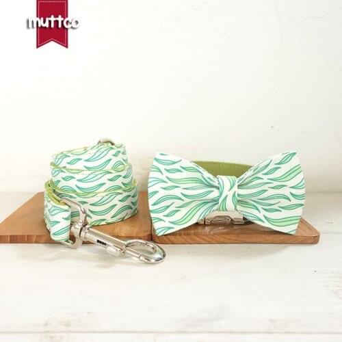 MUTTCO self-design dog collar THE FLOATING LEAVES handmade poly satin and nylon 5 sizes dog collar leash bow tie UDC092