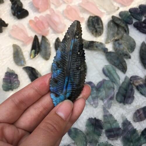 Natural Labradorite Leaf Pendant Quartz Crystal Necklace Reiki Healing Crystal Stone