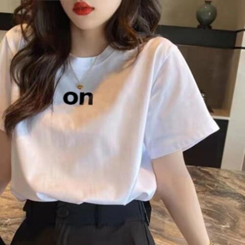 Popular Printing ON White T-Shirt Womens Tees Popular O-neck Short Sleeve t shirt Casual Summer Girls Cool Tops
