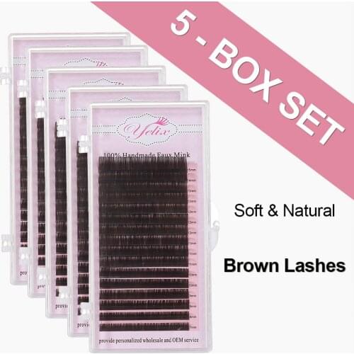 Yelix mixd Dark Brown Faux Mink Eyelashes Natural False Individual Eye Lashes Colored Eyelash Extension Fake Lash Set For Makeup