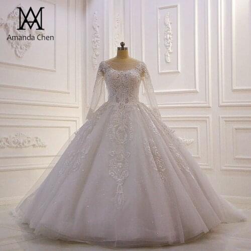 Robe de mariee 2020 Long Sleeve Lace Appliqued Keyhole Back Wedding Dress