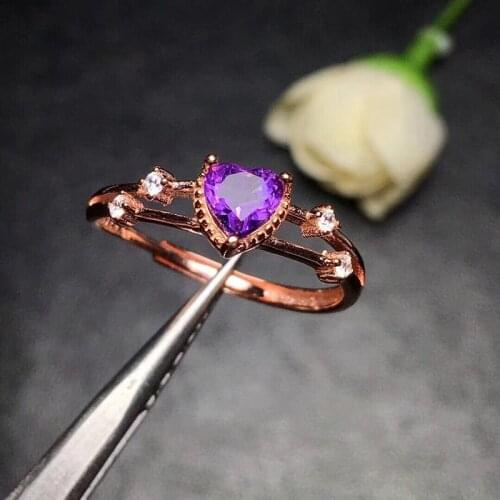 Romantic Proposal Jewelry Ring for Women with Bright Purple Heart CZ Zircon Engagement Ring Fashion Girl Jewelry Gift