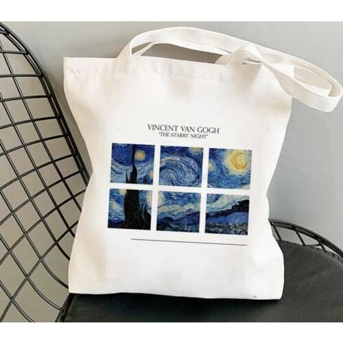 2021 Shopper The night Van Gogh Kawaii Bag Harajuku women Shopping Bag Canvas Shopper Bag girl Tote Bag Shoulder Lady Bag