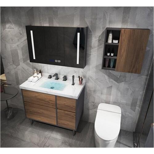 Nordic modern simple intelligent mirror solid wood bathroom cabinet combination floor bathroom sink wash basin wash basin