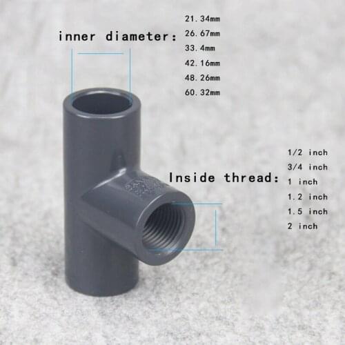 Inside thread Tee Water Pipe Joints Hi-Quality UPVC Tee Connectors Aquarium Fish Tank Adapter Garden Irrigation 1 Pcs