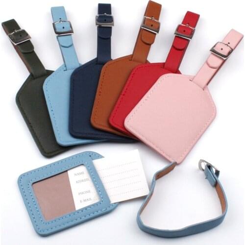 New Fashion Solid Color Leather Luggage Tags Suitcase Bag Name ID Address Holder Portable Label Handbag Tags Travel Accessories