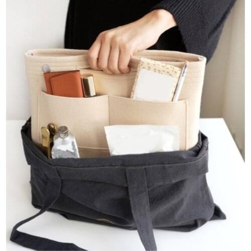 New Felt Insert Storage Bag Multi Pocket Travel Cosmetic Toiletry Bags Liner Bags For Tote & Handbag Womens Makeup Organizer