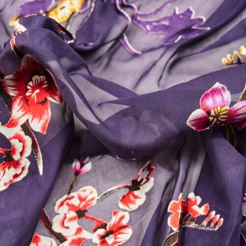 Pink Flowers On Purple Burnt-Out Velvet Fabric For Dress Telas Por Metro Tissus Au MÈTre Ткань Для Шитья Одежды Sewing Tecido