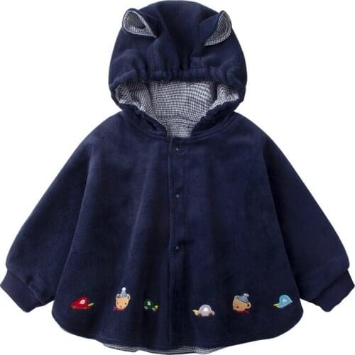 Boys and Girls Thickened Cape Autumn and Winter Keep Baby Warm Cloak Baby Outing Coat Hooded Pure Cotton Fleece-Lined Double Lay