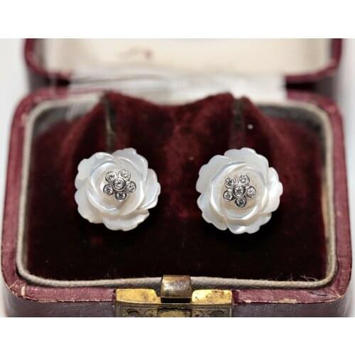 VINTAGE 14K GOLD NATURAL PEARL AND DIAMOND DECORATED PRETTY EARRING