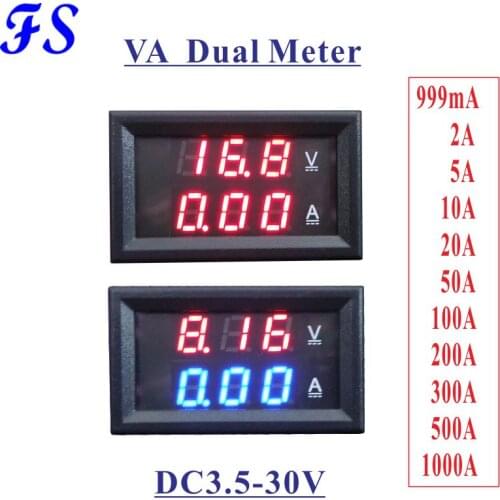 DC 3.5-30V Voltmeter Ammeter Black Cover DC 0-999mA 2A 5A 10A 20A 50A 100A 200A 300A 500A 1000A Wide Range Voltage Current Meter