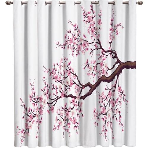 Pink Cherry Blossoms Flower Window Treatments Curtains Valance Bathroom Curtains Kitchen Fabric Floral Decor Curtain Panels With