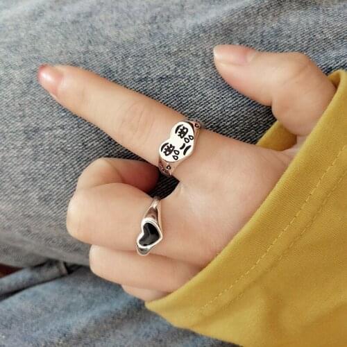 New Retro Black love women punk hip hop adjustable fashion jewelry best gift ring expression