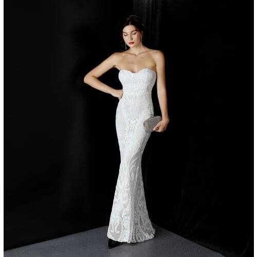 2021 New Sexy Bra Off Shoulder Silver Sequins Evening Dress fashion Elegant temperament Simplicity