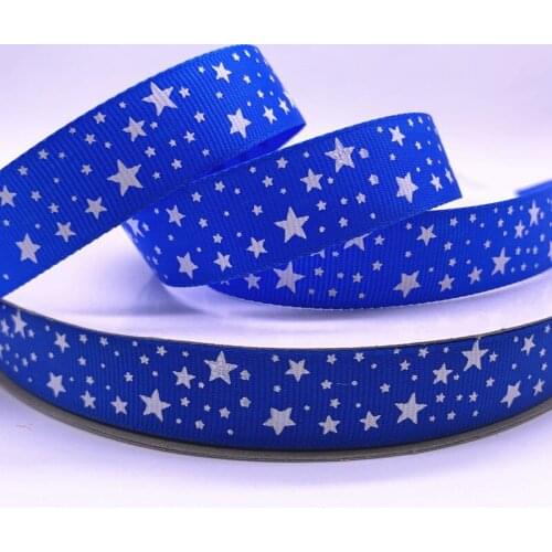 New 5yards 15mm 20mm 25mm 38mm Blue Grosgrain Ribbon Printed Stars for Christmas Wedding Decoration DIY Sewing Handmand Crafts
