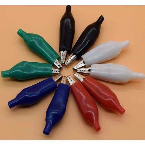 10Pcs Insulation Metal Alligator Clip Electric Test 45MM Lead colorful Red Black Blue Green White small crocodile clip