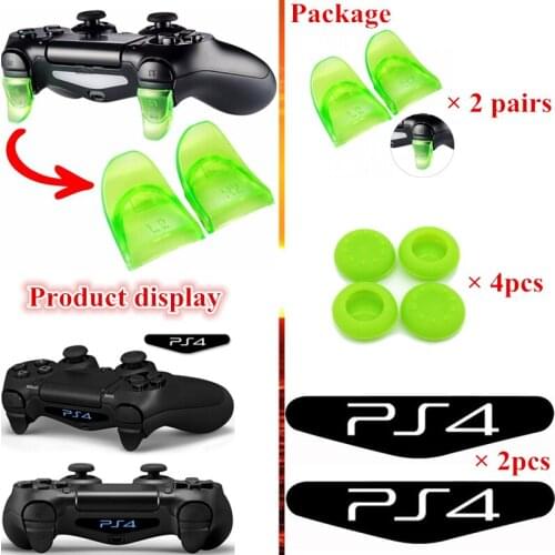2pairs L2 R2 Buttons Trigger Extenders 4 Joystick Caps 2pcs Led Bar Sticer for PlayStation 4