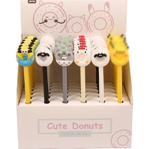 36 pcs/lot Cartoon Animal Dounts Gel Pen Cute 0.5 mm Signature Pens School Office writing Supplies Promotional Gift