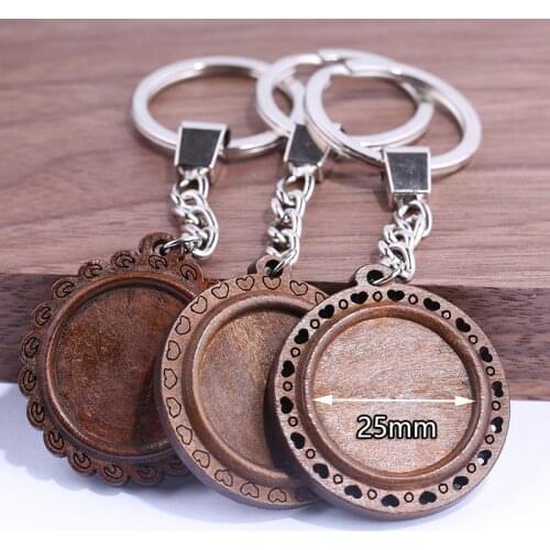 Onwear 5pcs fit 25mm round glass cabochon key chain base setting diy blank keychain bezel trays diy metal keyring accessories