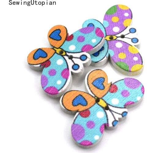 50PCS DIY Butterfly Wood Button for Clothing Scrapbooking Accessories Handmade Wooden Snap Buttons Mix Sewing Supplies Wholesale