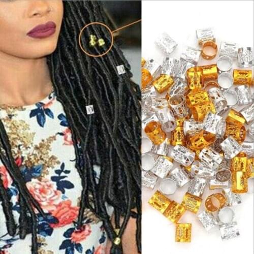 60pcs Metal African Hair Rings Beads Cuffs Tubes Charms Dreadlock Dread Hair Braids Jewelry Decoration Accessories Gold