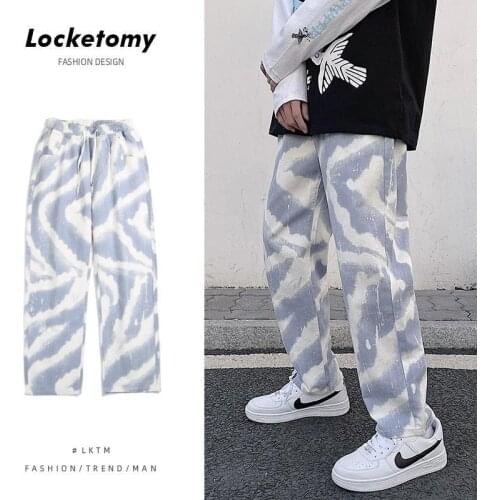 Tidy Hip-hop Street Stretchy Waist Harbor Style Wide Leg Pants Mens Denim Straight-fit Pant Comfort Rise Relaxed Straight Leg