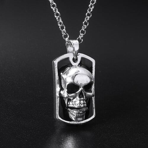 Trend Men Skull Head Pendant Necklace Silver Color Long Chain Necklace Women Punk Hip Hop Skeleton Necklace Jewelry Gift