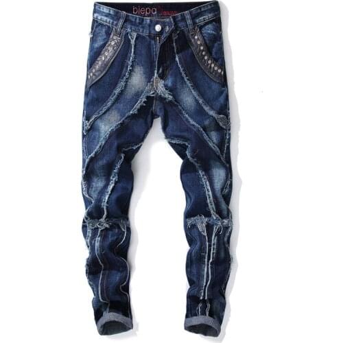 Patchwork Jeans Mens Jeans Patch Stitching Personality Slim Straight Jeans Trendy Brand Youth Student Pants