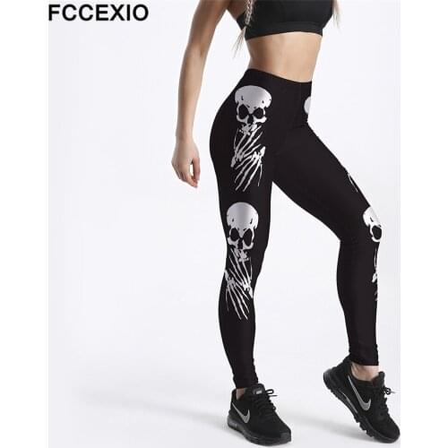FCCEXIO High Quaility 3D Human Skulls and Bones Digital Printing Women Legging High Waist Fitness Stretch Leggings Plus Size