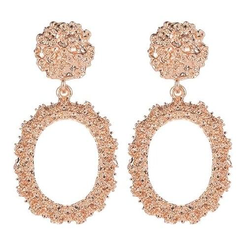 Geometric Circle Ellipse Embossed Golden Rose Gold White Abrazine Alloy Dangle Earrings Drop Earrings For Women