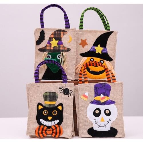 Hot Halloween Handbag Event Party Decoration Supplies Kids Witch Cosplay Props Gift Candy Bags Cartoon Cat Skull Linen Pocket