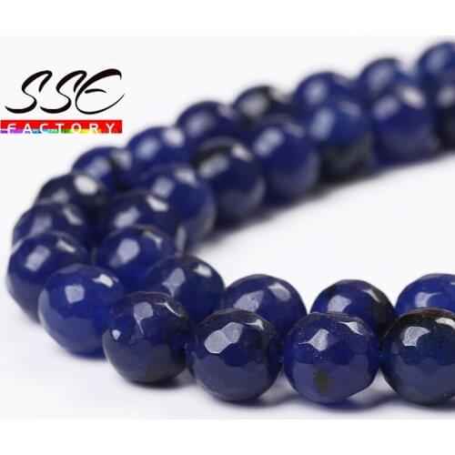 Natural Stone Faceted Blue Jades Round Loose Beads 15" Strand 8 10 MM Pick Size for Jewelry Making DIY Bracelet Accessories F37