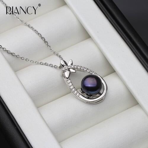 Fashion Natural Freshwater black Pearl pendant 9-10mm Pearl Necklace For Women wedding Best Gift