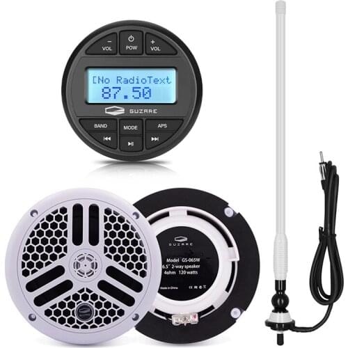 Marine Bluetooth Stereo Media Receiver Boat Radio Audio System Digital Player+6.5inch Waterproof Speaker+FM Antenna For RV Yacht
