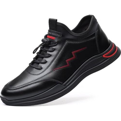 Men Casual Shoes Flat Fashion Increased Internal 6 CM Autumn Spring Leather Driving Sneakers Male Slip On Outdoor Work Business