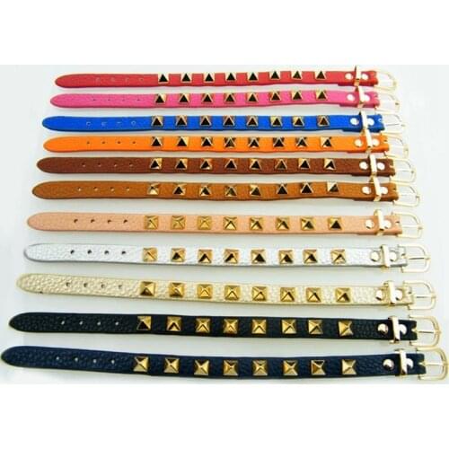 VRESSE 2021 Popular Punk Style Men And Women Rivets Single Circle PU Leather Bracelet Stainless Steel Cuff Bracelet Luxury Brand