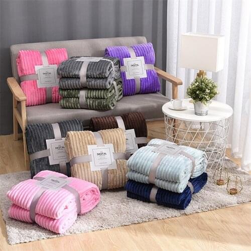 Soft Flannel Fleece Warm Solid Stripe Bedding Blanket Quilted Towel Bedspread for Sofa Bed Cover Throw Striped Dropship Carpet