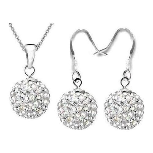 5 set/lot 10mm multicolor mixed white ball bead Crystal set silver plated drop earrings Necklace 16 inch Chains v46436