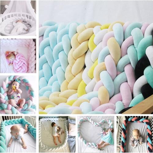 NEW!1M/2M/3M Newborn Baby Bed Bumper Long Knotted Baby Bed Decor Pure Weaving Plush Knot Crib Bumper Protector Infant Room Decor