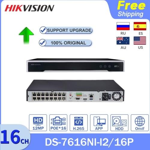 HikvisiHikvision Original 4K 16CH POE NVR Recorder Video DS-7616NI-I2/16P 16 Canais NVR регистратор IP 12MP Security регистратор