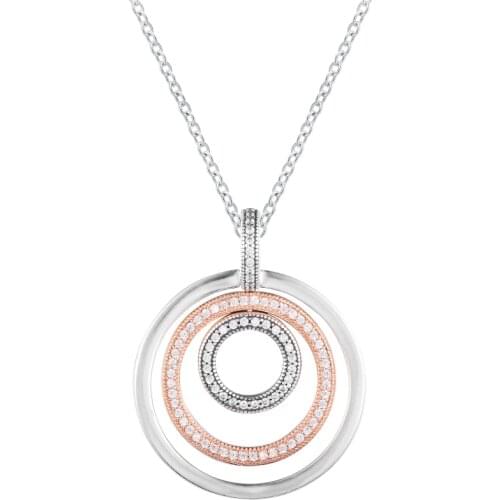 Necklace For Women Two-tone Circles Pendant Necklaces Collier Femme Sterling Silver 925 Jewelry Choker Collar Para Mujer