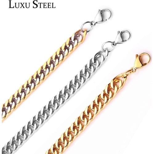 LUXUSTEEL Stainless Steel Necklace Width 7mm Length 50cm 55cm 30cm Long hip hop chain Jewelry Friend