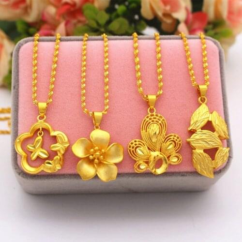 2020 New Desing Necklace for Women Flower 24K Gold Color Pendants Necklaces for Women Bride Engagement Jewelry Free Shipping