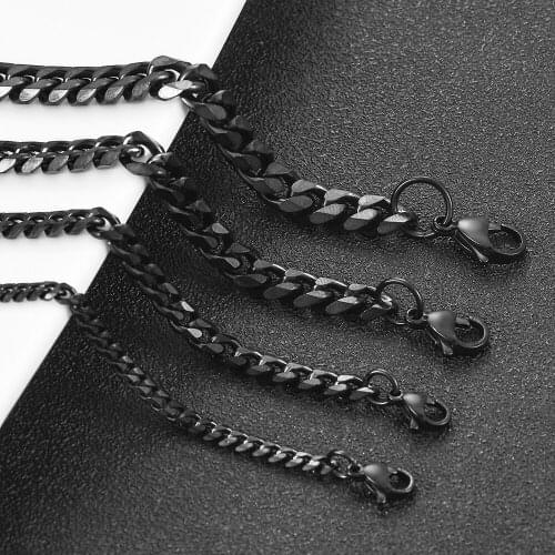 Curb Cuban Chain Stainless Steel Black Mens Necklaces for Women Fashion Jewelry 3.5mm/5mm/7mm/8mm