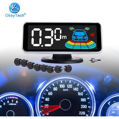 OkeyTech Reversing Camera Parktronic Led Back Up 8 Sensors Car Parking Sensor Kit Reverse Radar Detector System Monitor Drill