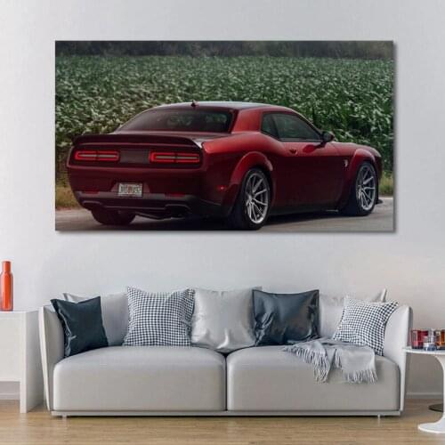 Dodges Challenger srt Hellcat Red Car Vehicle Posters Picture Canvas Painting Wall Art Prints Modern Home Room Decorations